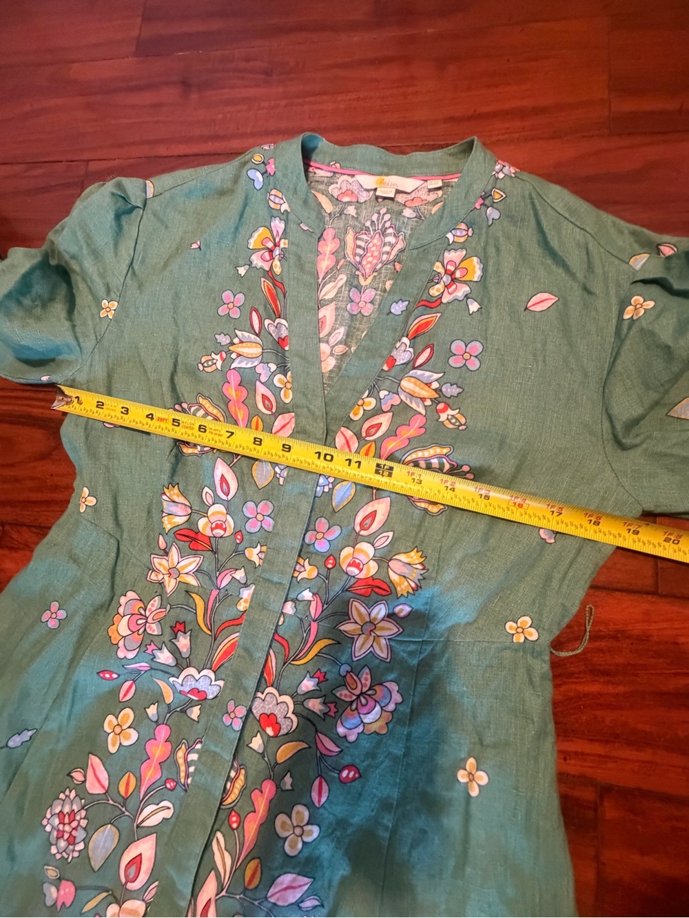 Boden Green Floral-Embroidered Midi Dress 100% Linen - Picture 8 of 10